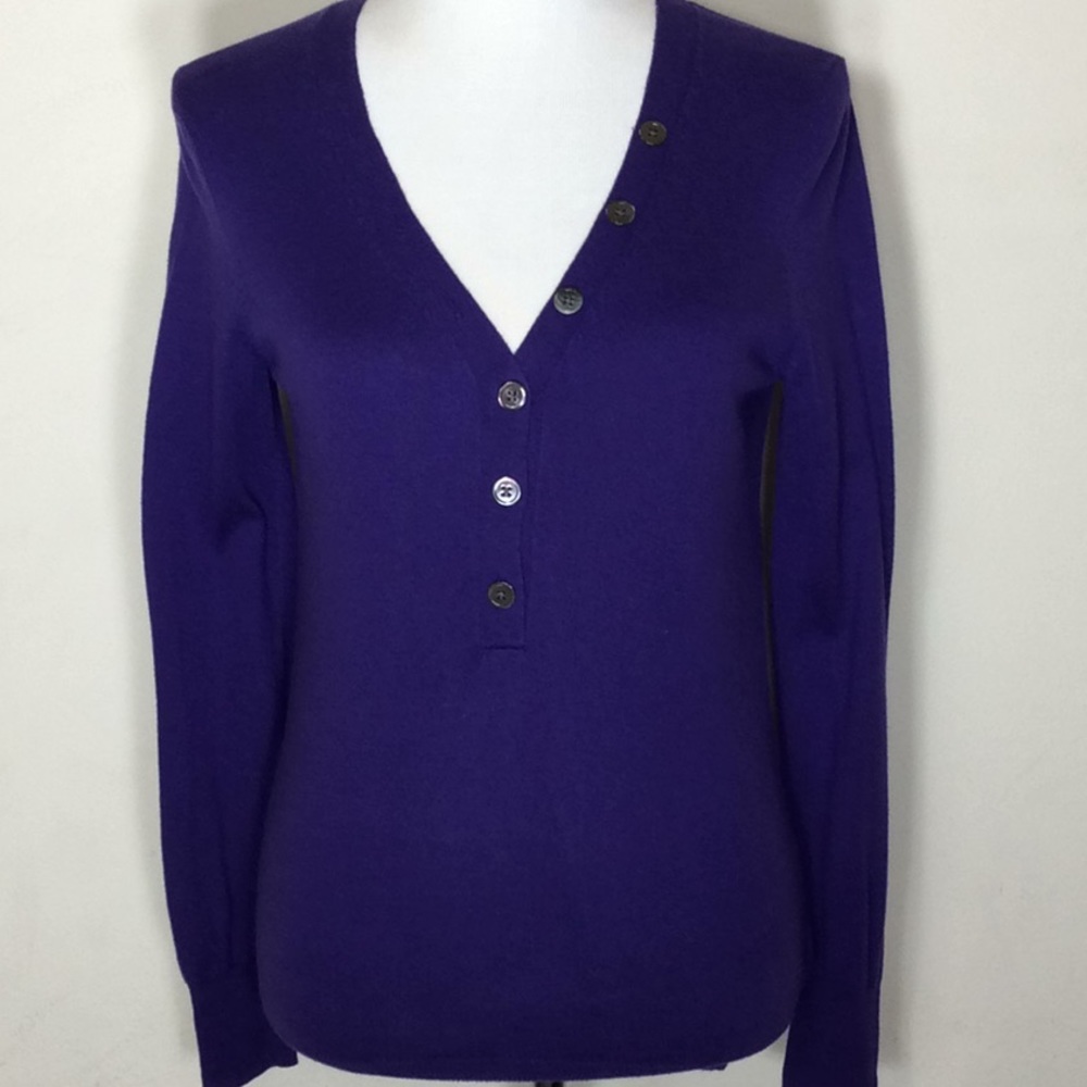 GAP Purple V-Neck Button Long Sleeve Sweater